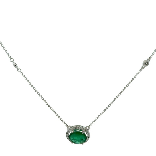 Emerald and Diamond Station Necklace in White Gold