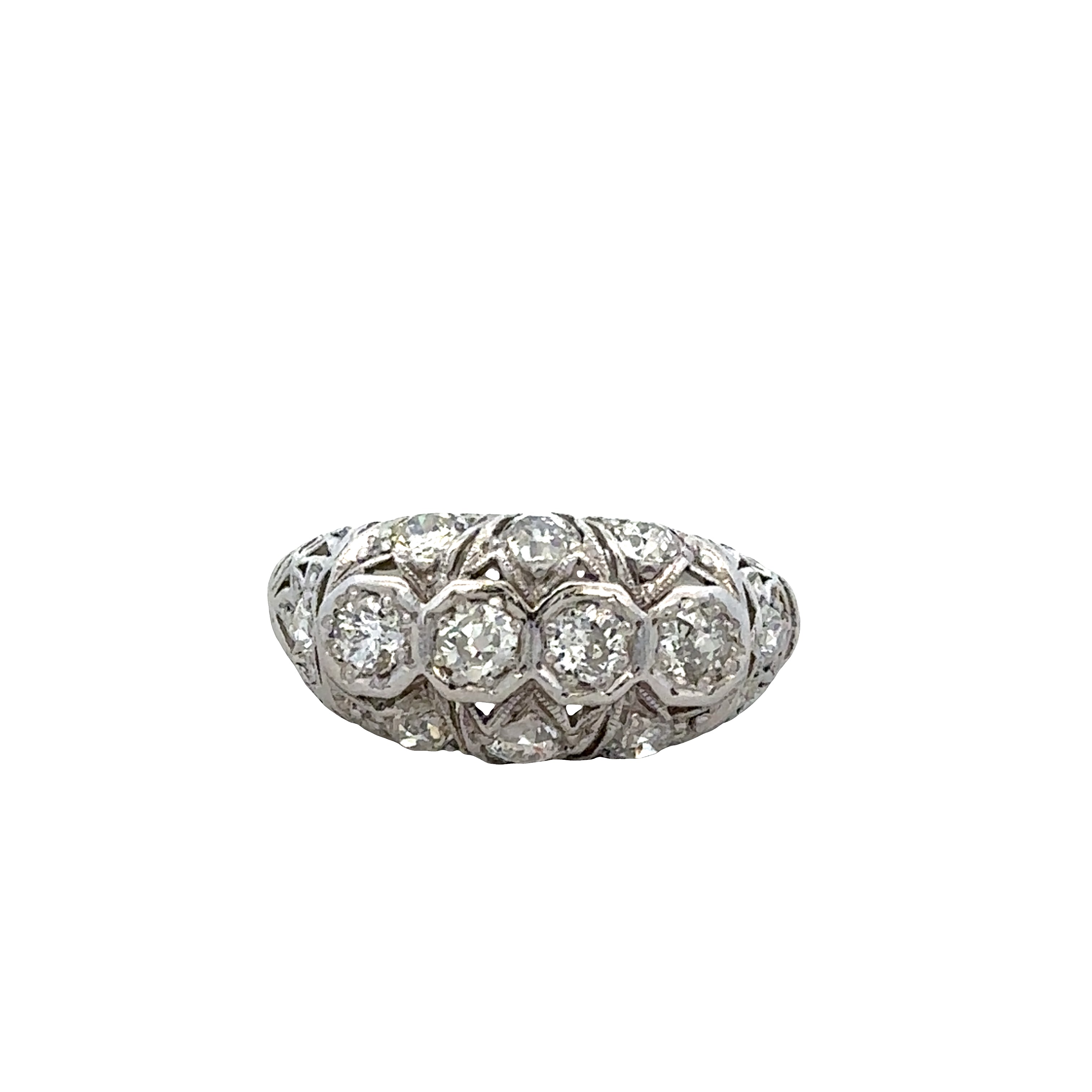 Antique Art Deco Platinum Old European Cut Diamond Ring – Size 7.75
