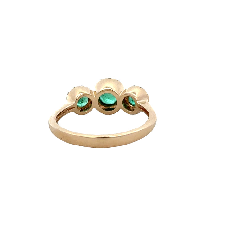 Three Stone Emerald and Diamond Ring in Yellow Gold