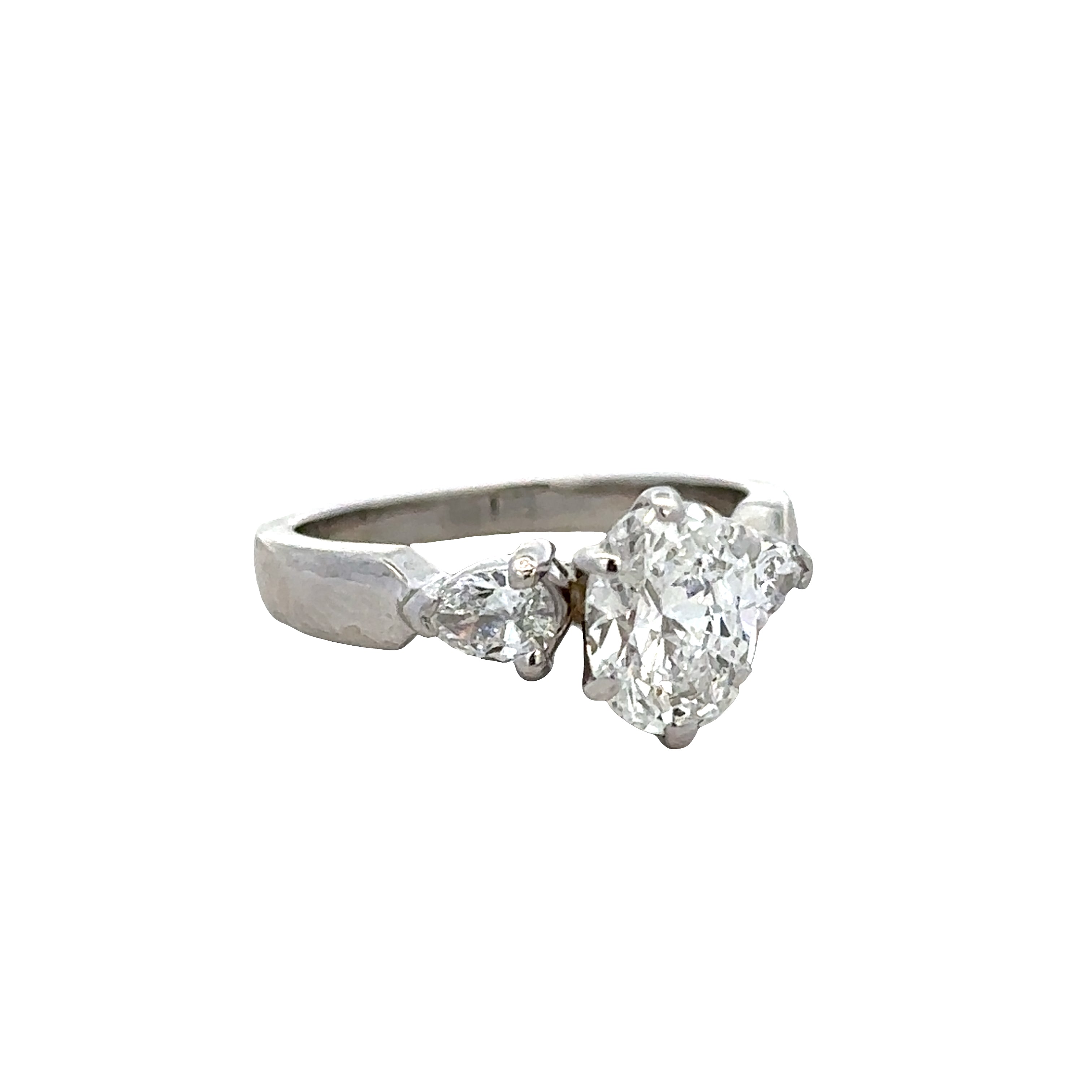 Platinum 1.23ct Oval Diamond Engagement Ring with Pear-Shaped Accents – Size 5