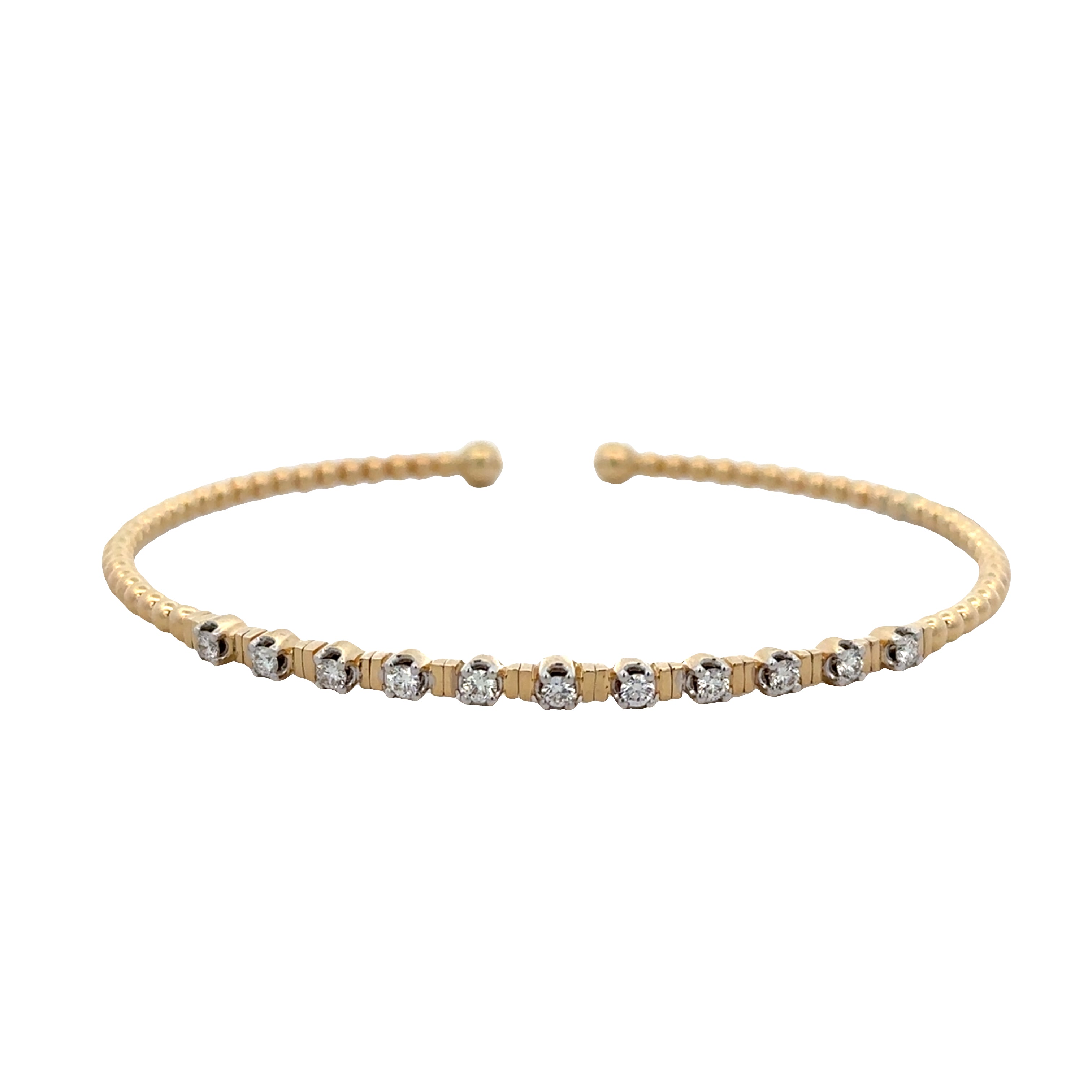 Flexible 14k Yellow Gold Beaded Diamond Bracelet – 3.1mm