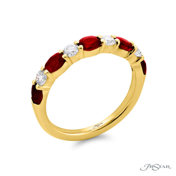 18k Yellow Gold Ruby & Diamond Alternating Band Ring – Size 6.5