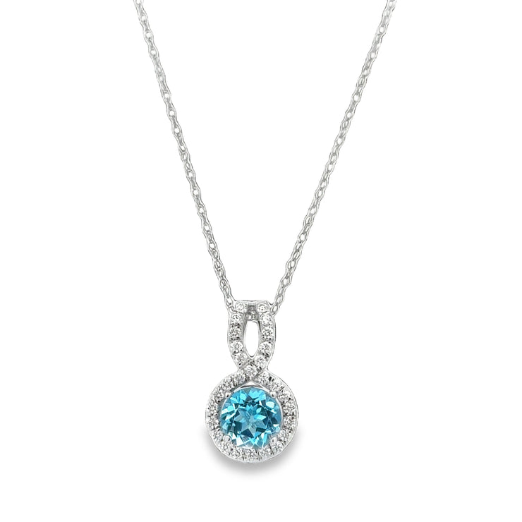 Blue Topaz and Diamond Pendant in White Gold