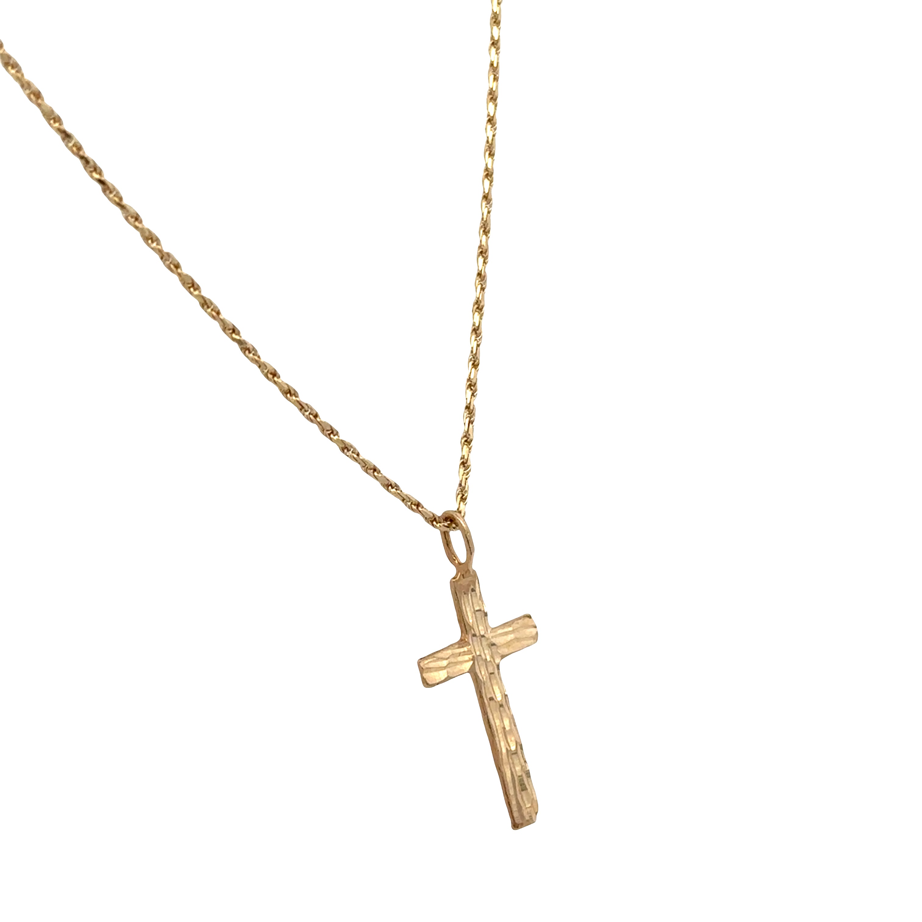 14k Yellow Gold Textured Cross Pendant Necklace – 18"
