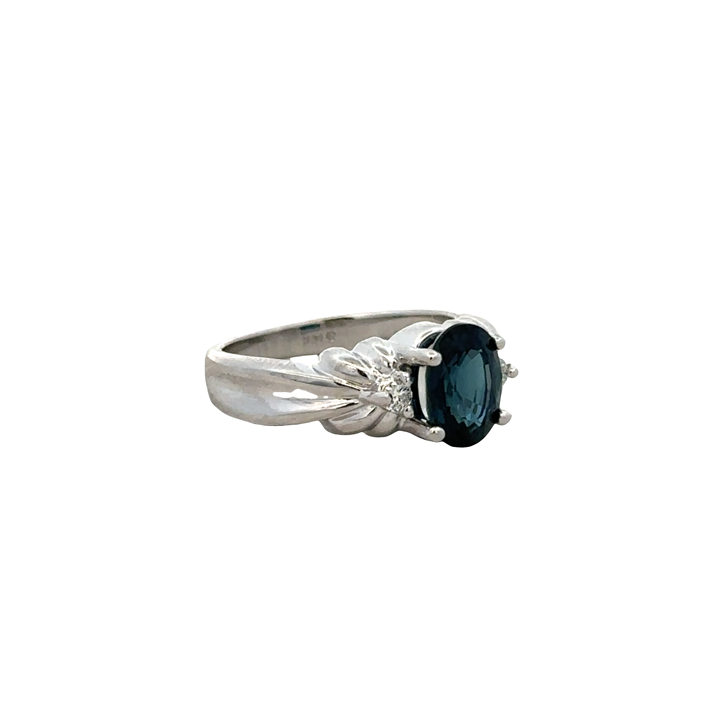 14k White Gold Oval Blue Sapphire & Diamond Ring – Size 4.75