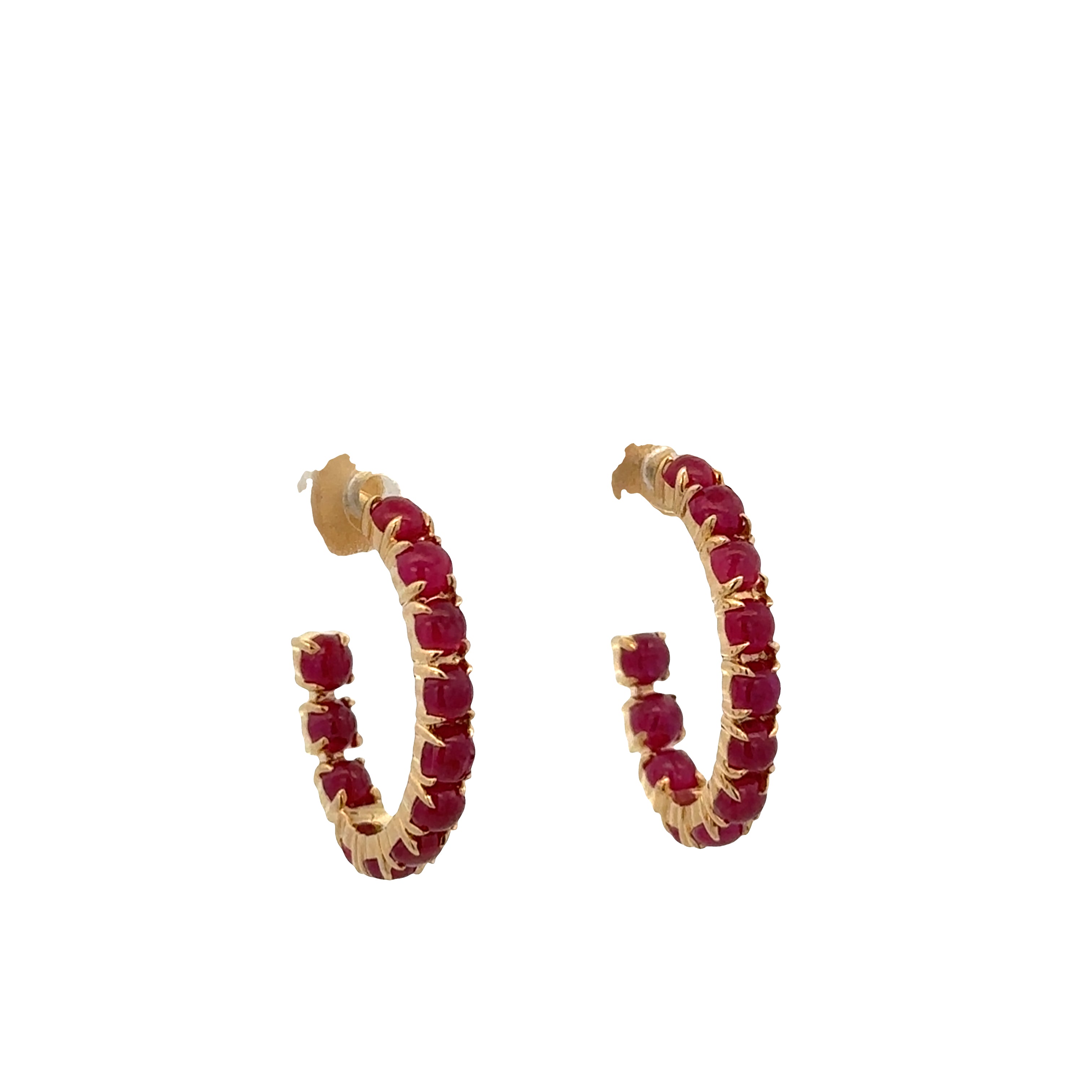 18k Yellow Gold Huggie Earrings with 3.42 CTW Ruby Cabochons – 3/4" Tall