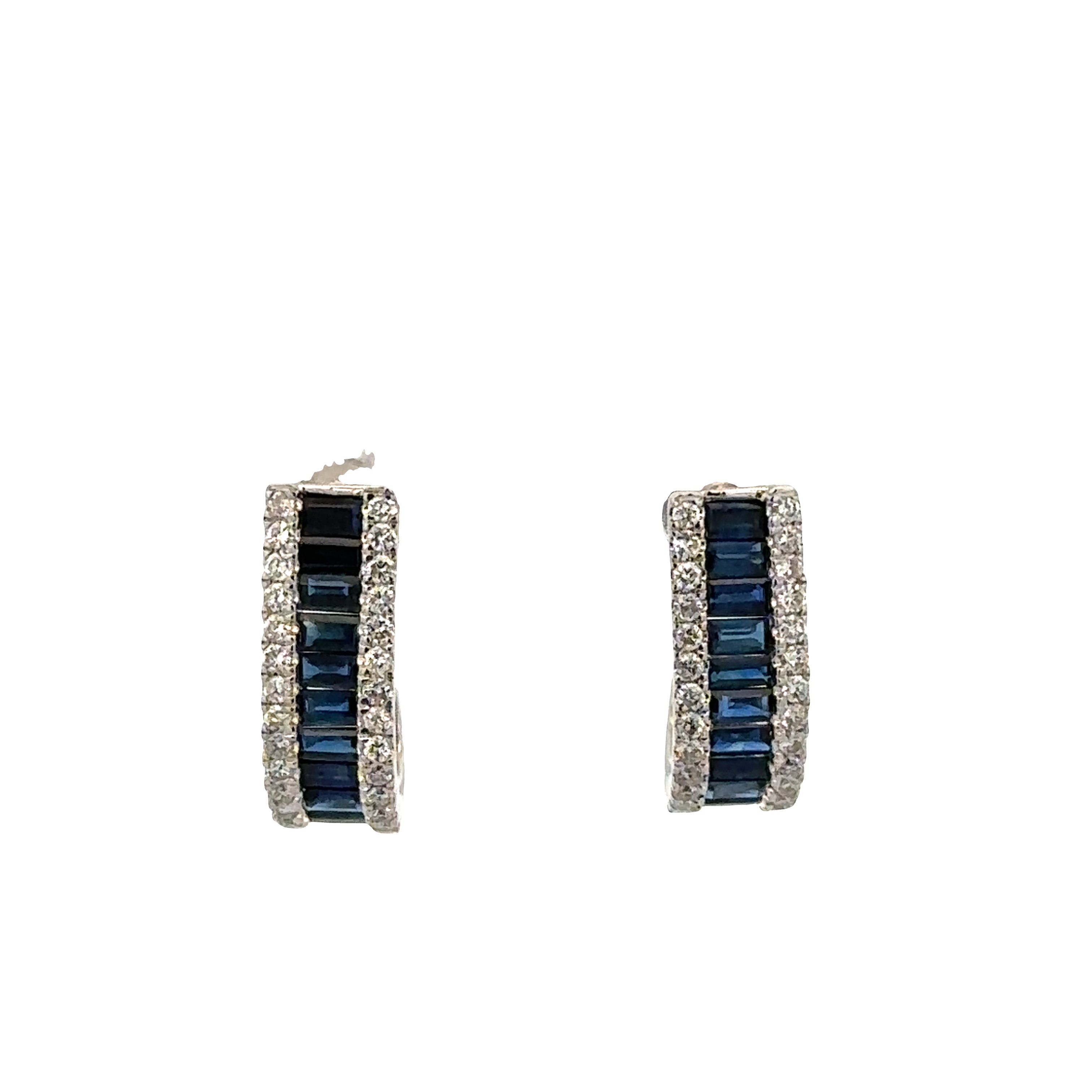 14k White Gold Sapphire & Diamond Huggie Earrings