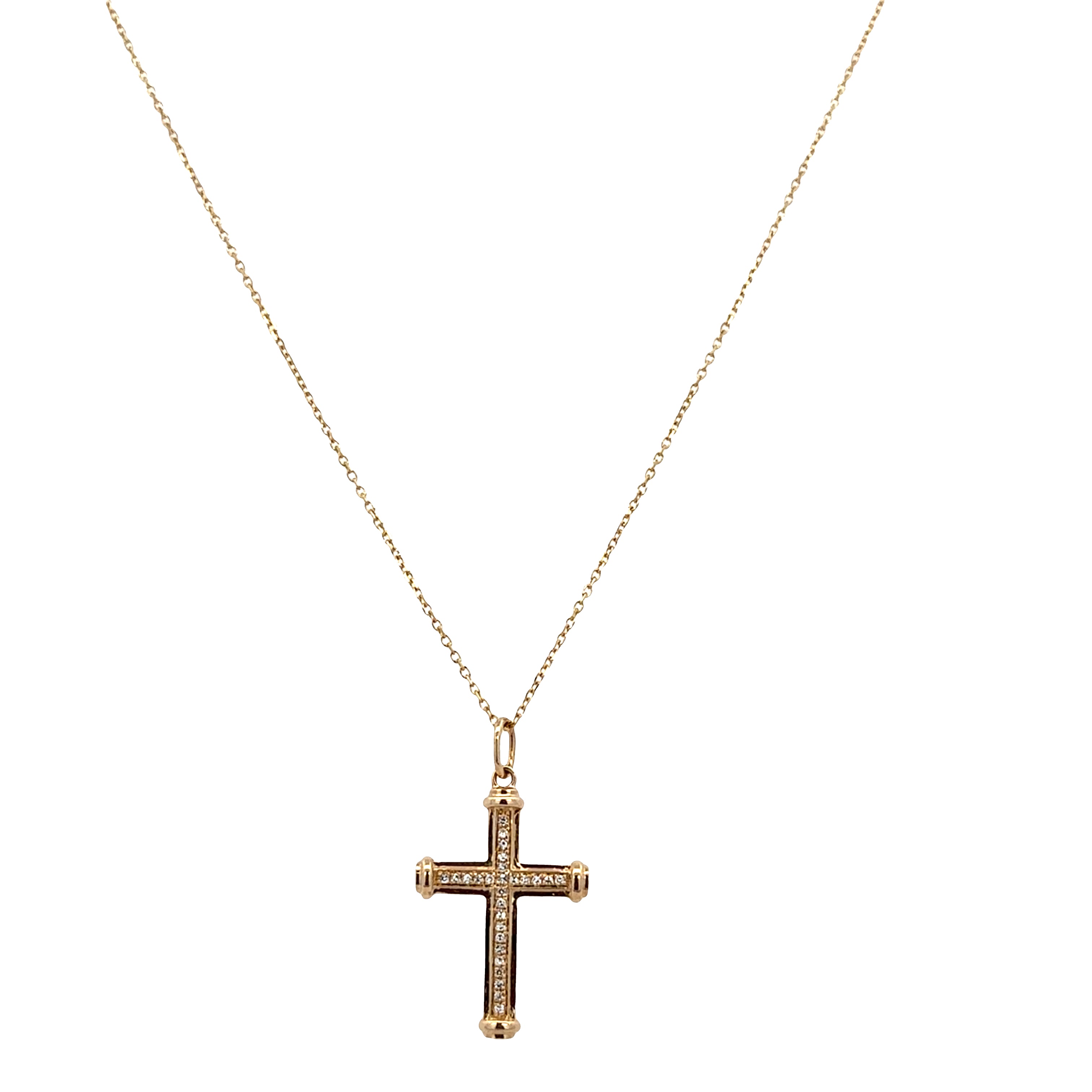 14k Yellow Gold Diamond Cross Pendant Necklace – Adjustable 18"