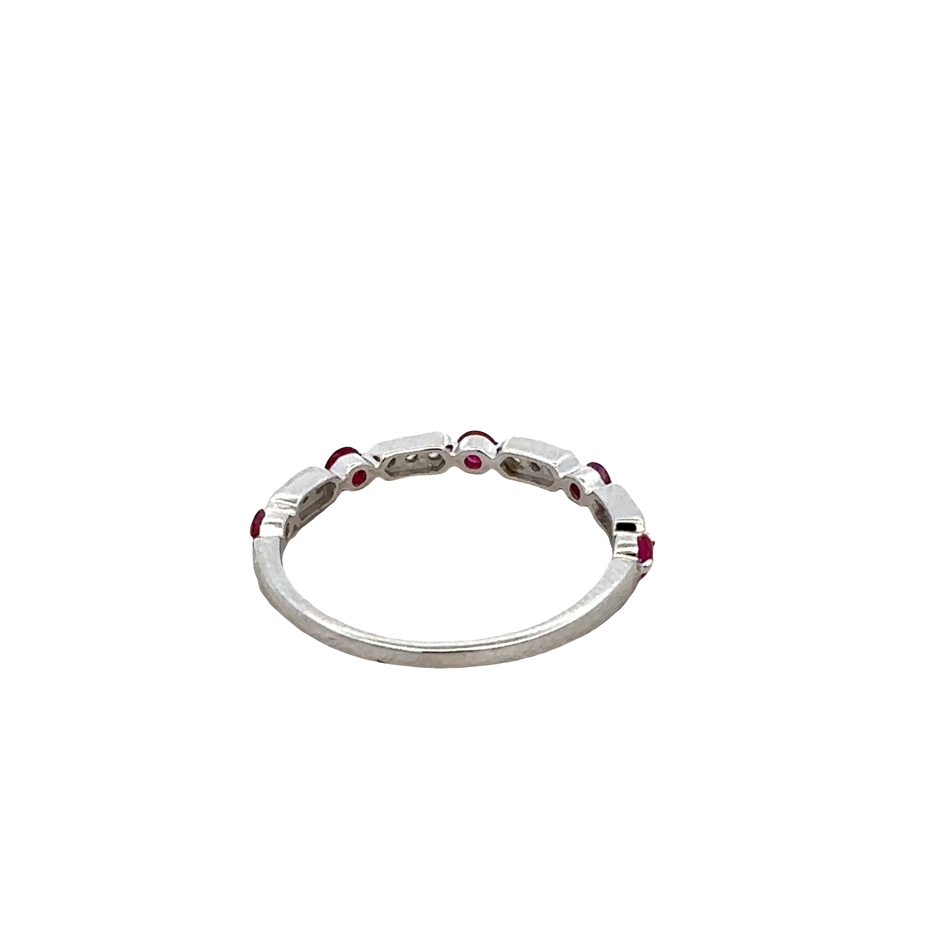 14k White Gold Ruby & Diamond Alternating Band – Size 7