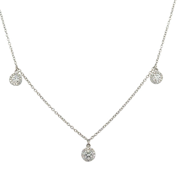 Round Brilliant Cut Diamond Station Necklace in 18k White Gold