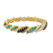 Vintage Sapphire, Turquoise and Diamond Bracelet in 18k Yellow Gold