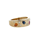 Flush Set Diamond and Gemstone Band in Yellow Gold