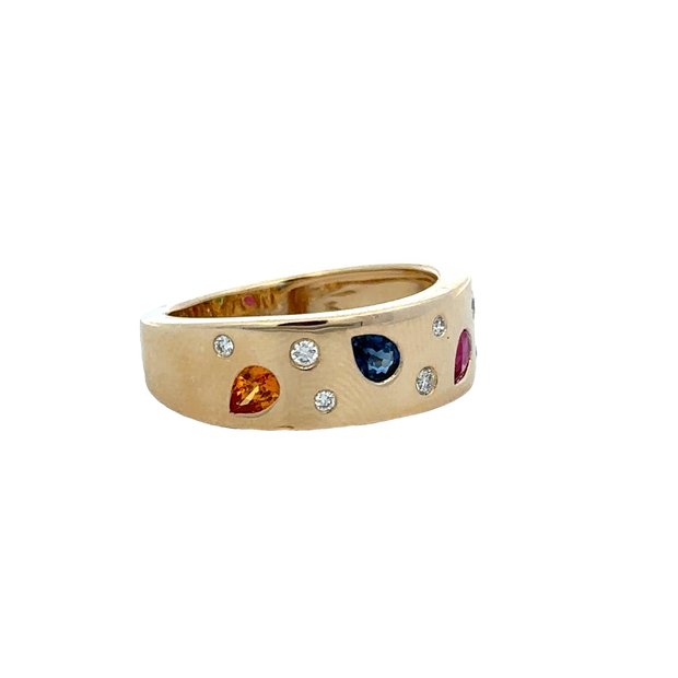 Flush Set Diamond and Gemstone Band in Yellow Gold