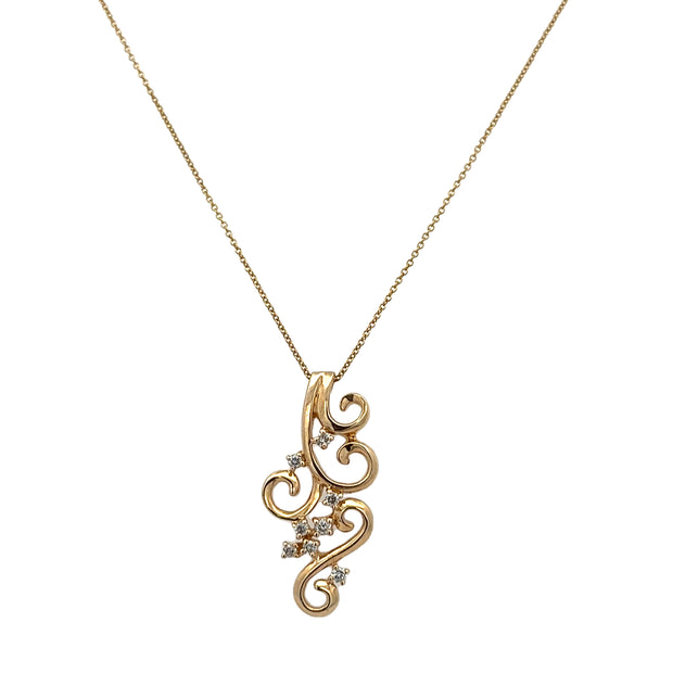 Scrolled Diamond Pendant in Yellow Gold