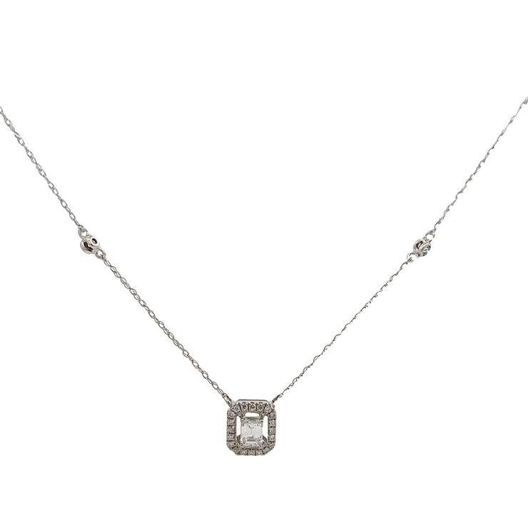 Emerald Cut Diamond Station Necklace in White Gold