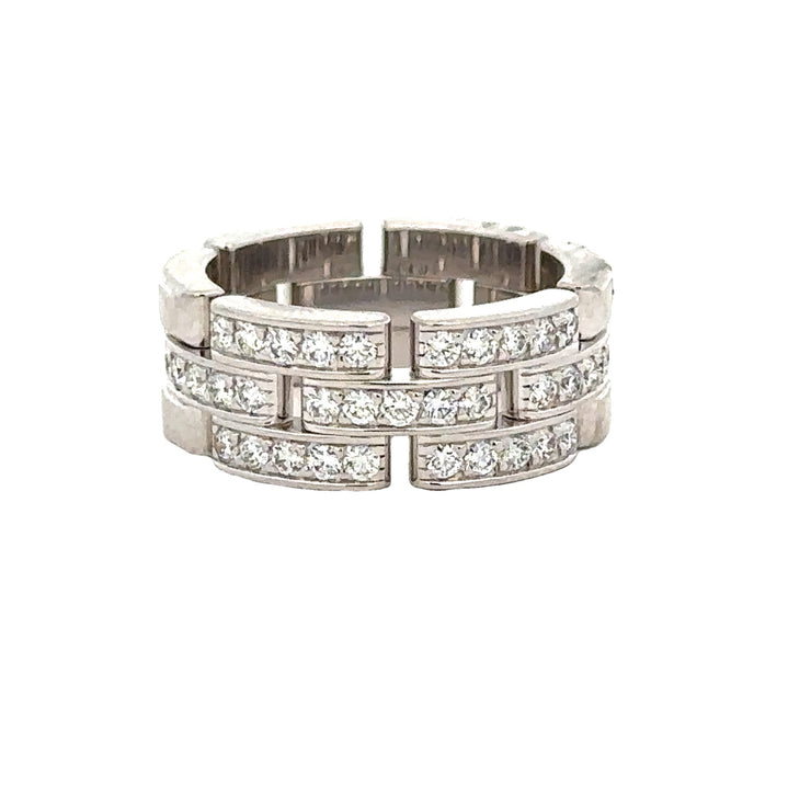 Cartier Maillon Panthere Three Paved Diamond Ring in 18k White Gold Size 5.75