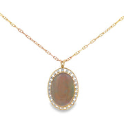 Vintage 1960s Opal and Diamond Pendant in Yellow Gold