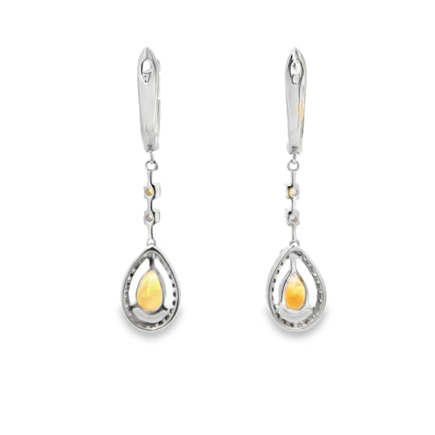 Citrine and Diamond Drop Earrings in White Gold