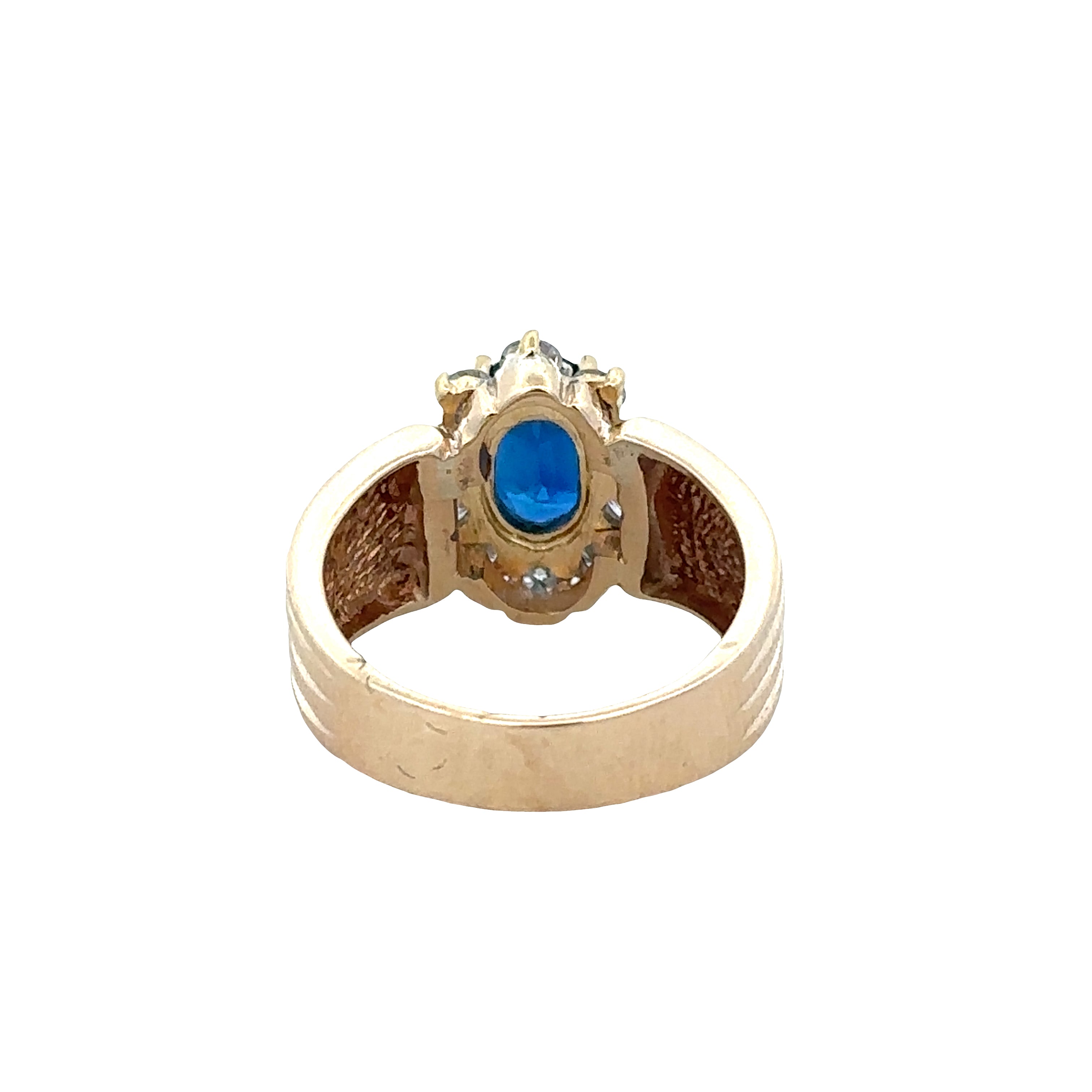 18k Yellow Gold Sapphire & Diamond Halo Ring – Size 6
