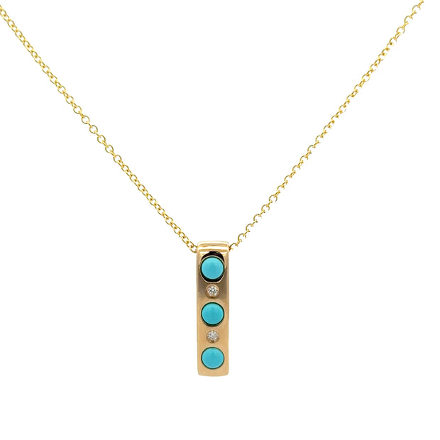 Turquoise and Diamond Pendant in Yellow Gold