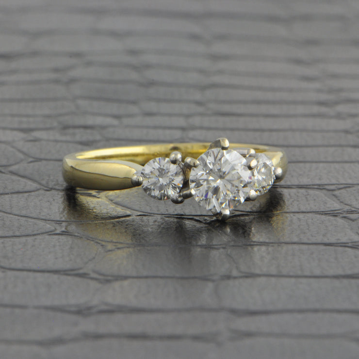 Three Stone Diamond Engagement Ring in Two Tone Gold