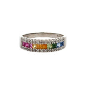 Multicolored Sapphire and Diamond Band in White Gold Size 11.25