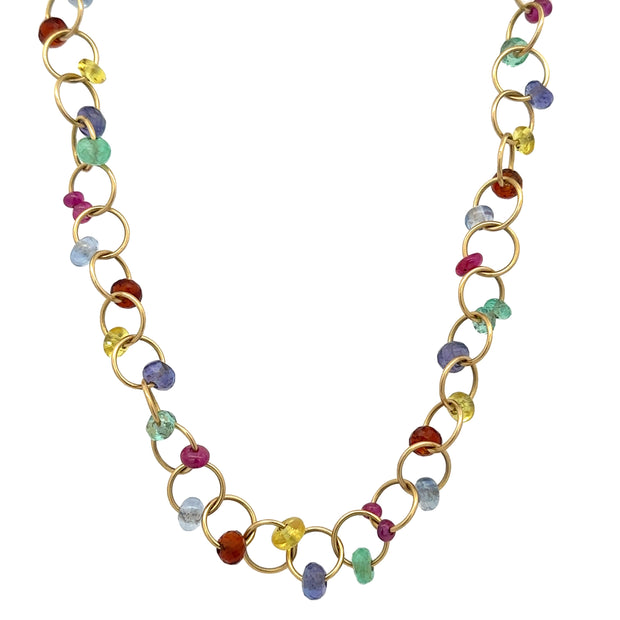 Multigem Circle Link Necklace in Yellow Gold