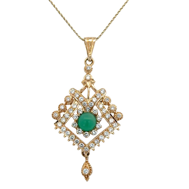 Chalcedony and Diamond Kite Shaped Pendant in 18k Yellow Gold