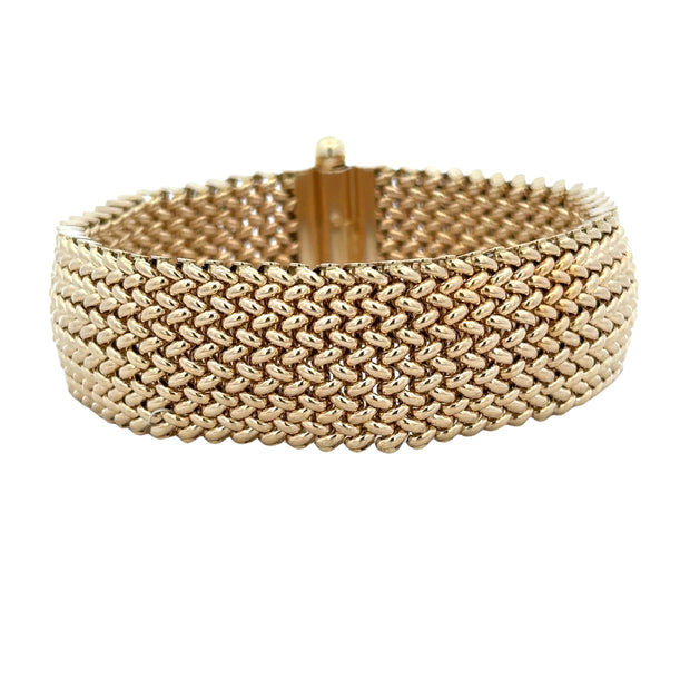 Wide Mesh Diamond Accented Bracelet in 18k Yellow Gold