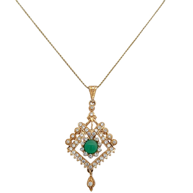 Chalcedony and Diamond Kite Shaped Pendant in 18k Yellow Gold