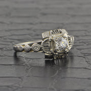 Vintage Art Deco Old European Cut Diamond Ring in 18k White Gold