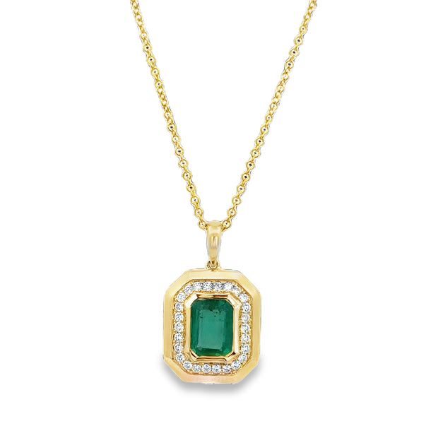 Emerald and Diamond Pendant in Yellow Gold