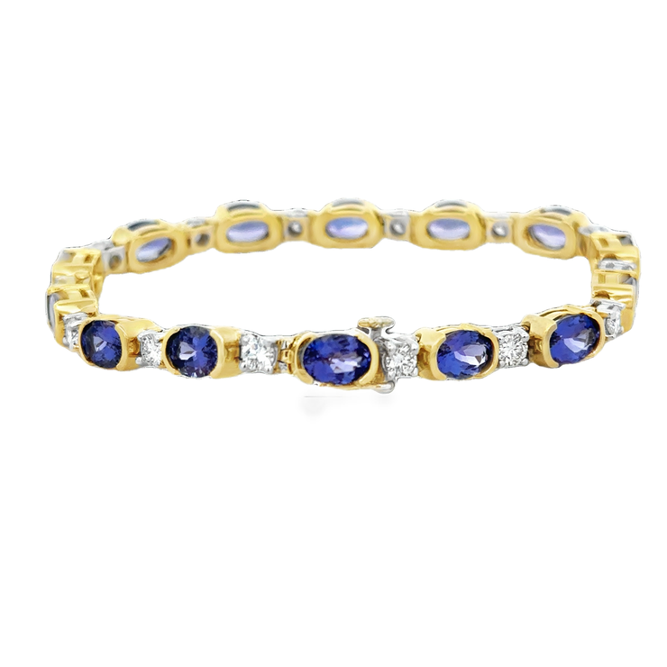 Tanzanite and Diamond Bracelet in 18k Yellow Gold 7"