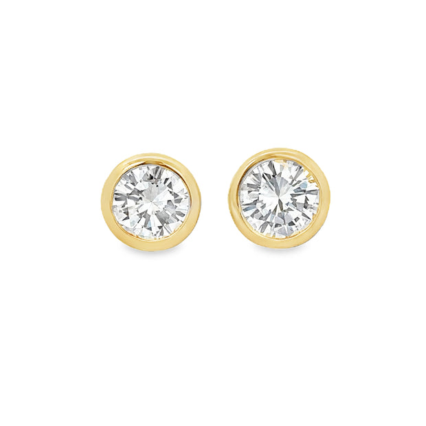 2.04 CTW Bezel Set Diamond Stud Earrings in Yellow Gold