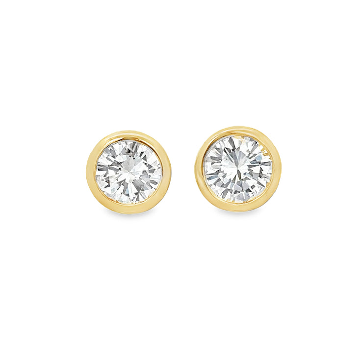 2.04 CTW Bezel Set Diamond Stud Earrings in Yellow Gold