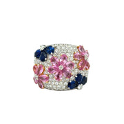 Statement Floral Sapphire and Diamond Ring in 18k White Gold