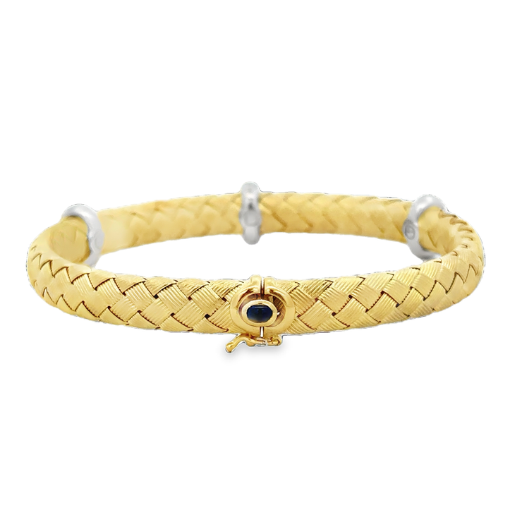 Woven 18k Gold Bangle Bracelet with Diamond Accents