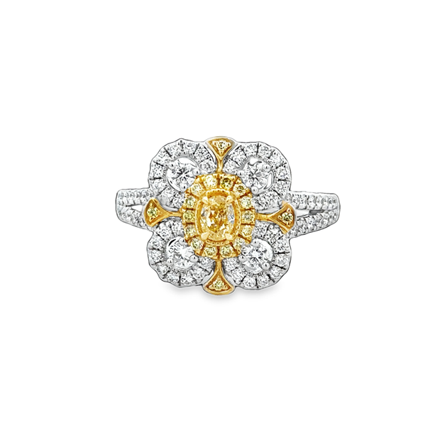 Fancy Yellow Floral Diamond Ring in 18k Gold