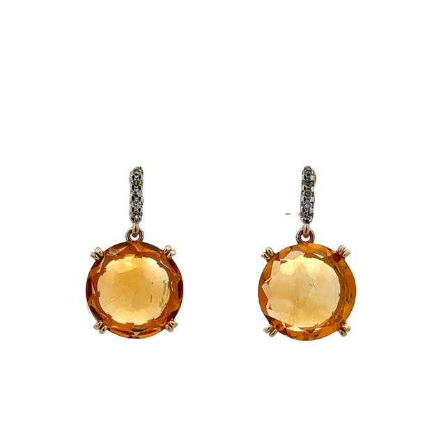 Citrine and Diamond Earrings in Yellow Gold