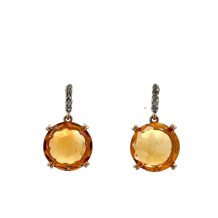 Citrine and Diamond Earrings in Yellow Gold