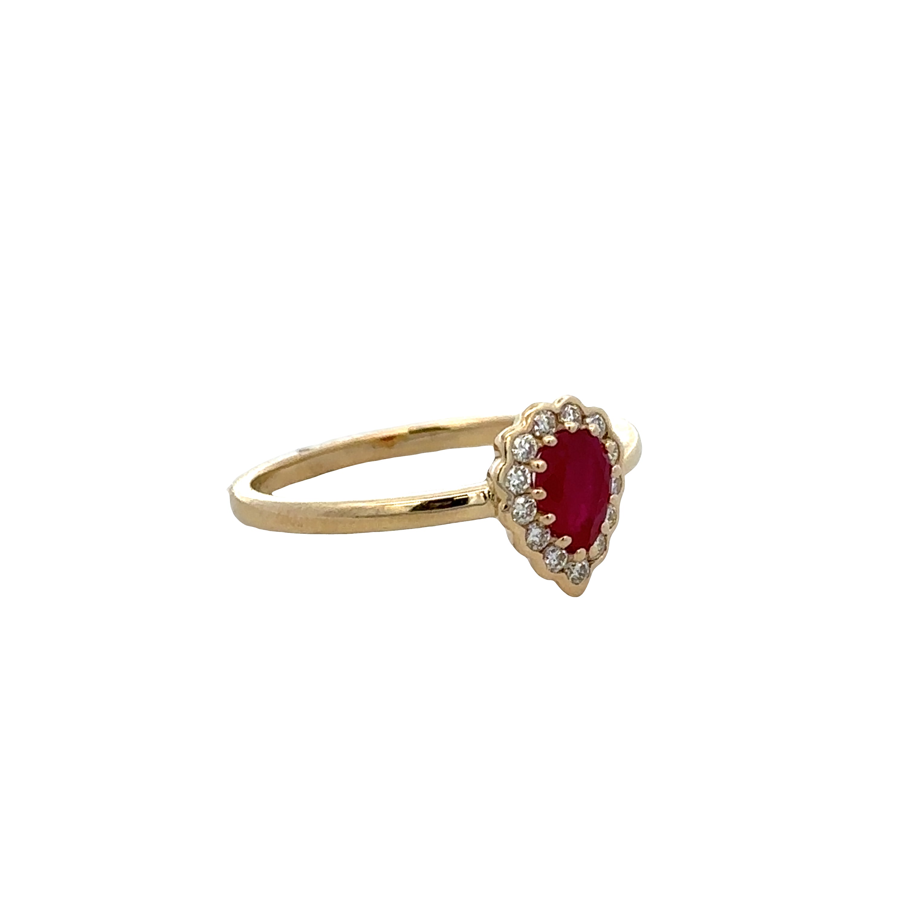 14k Yellow Gold Ruby & Diamond Halo Ring – Size 7