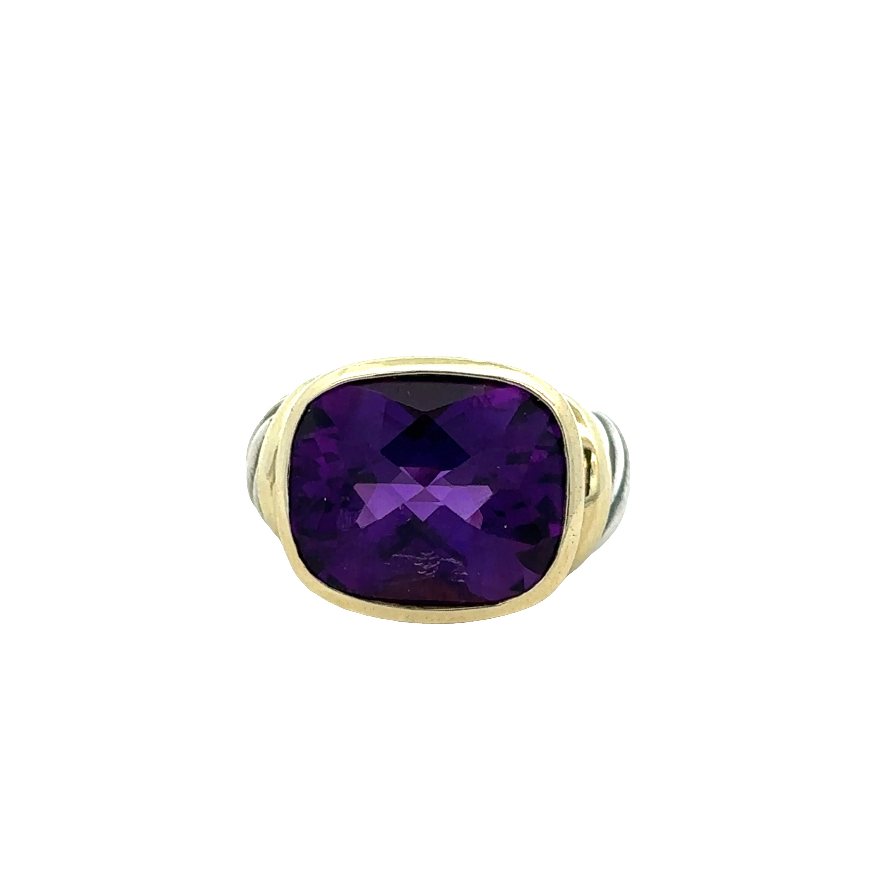 Estate David Yurman Sterling Silver & 14k Yellow Gold Amethyst Ring – Size 5