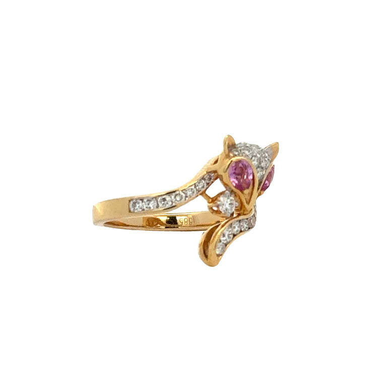 Pink Sapphire and Diamond FoxRing in Yellow Gold