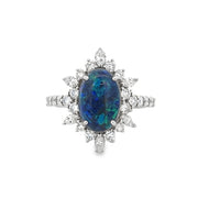 Black Opal and Diamond Ring in Platinum