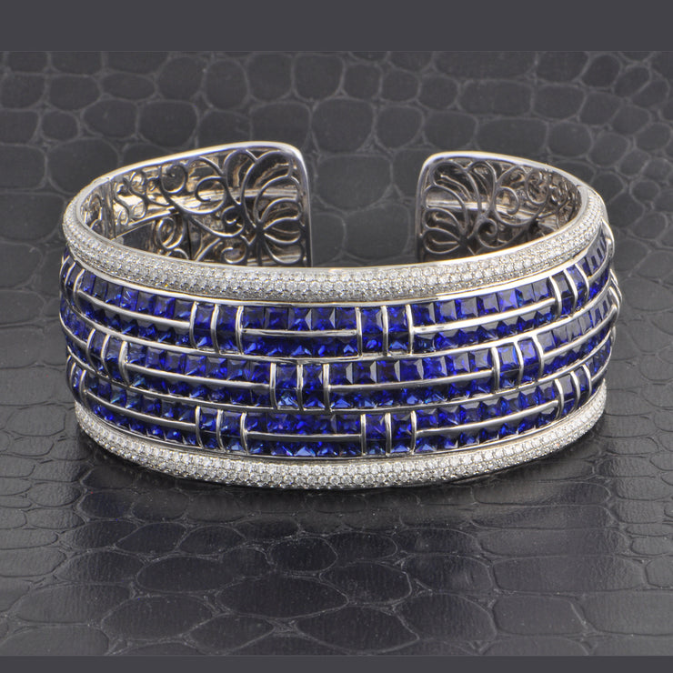 Magnificent Sapphire and Diamond CuffBracelet in White Gold