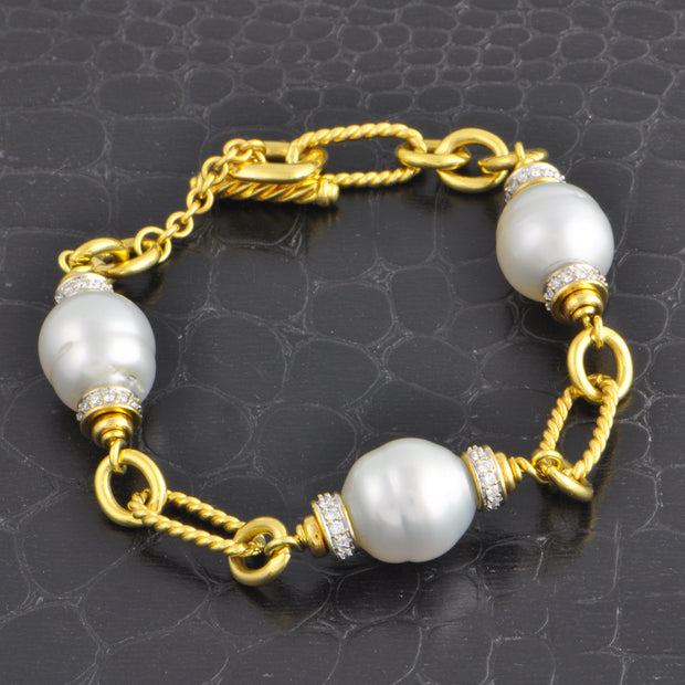 David Yurman South Sea Pearl and Diamond Bracelet in 18k Gold