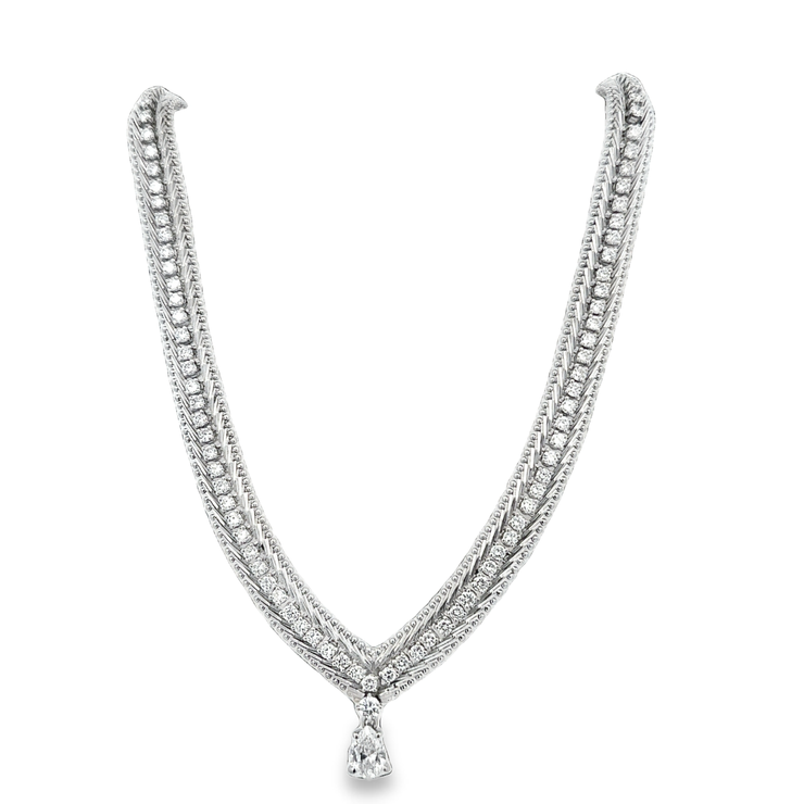 Statement Mesh Pear Cut Diamond Necklace in 18k White Gold