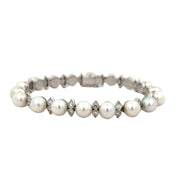 Vintage Akoya Cultured Pearl and Diamond Bracelet in 18k White Gold