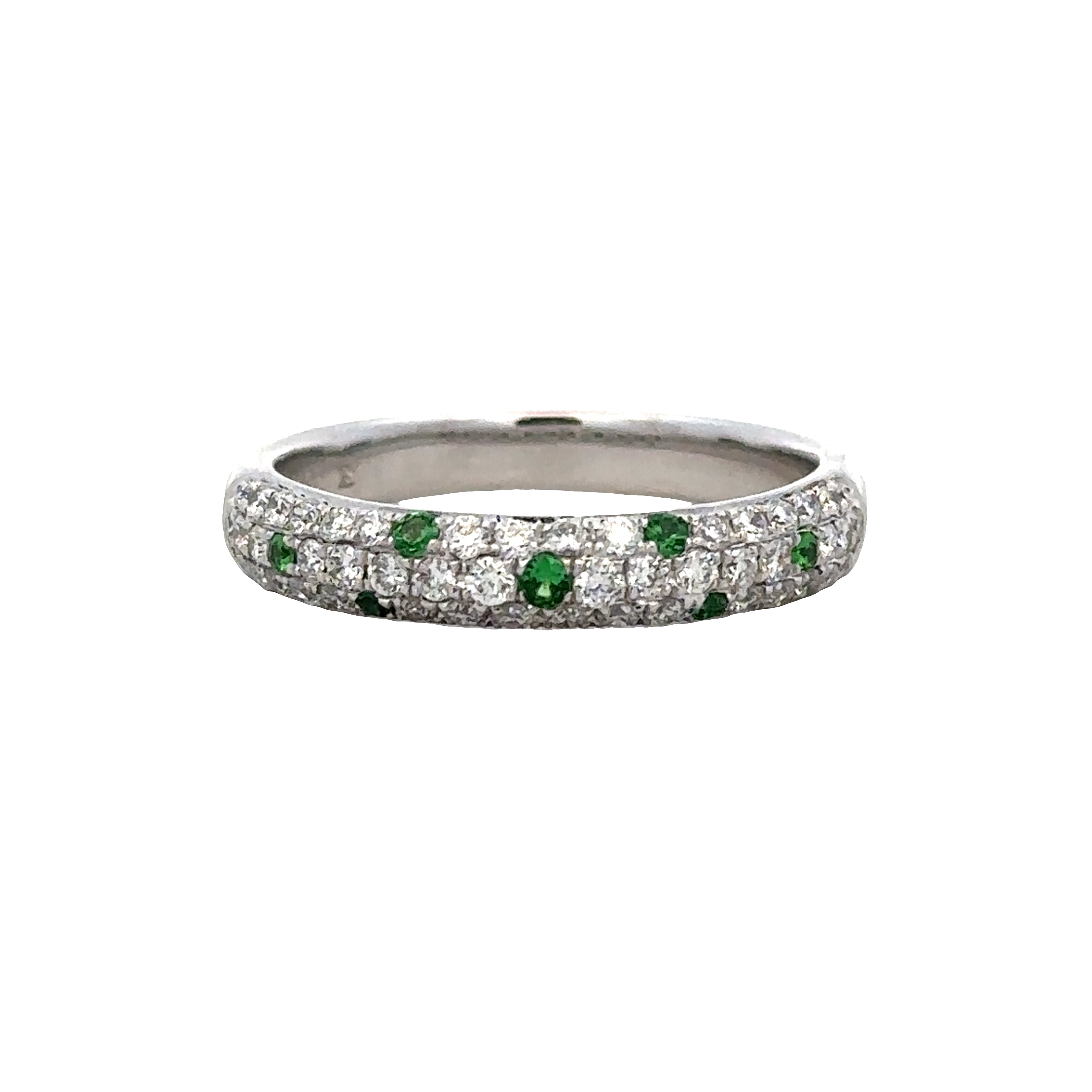 18k White Gold Diamond & Tsavorite Wedding Band