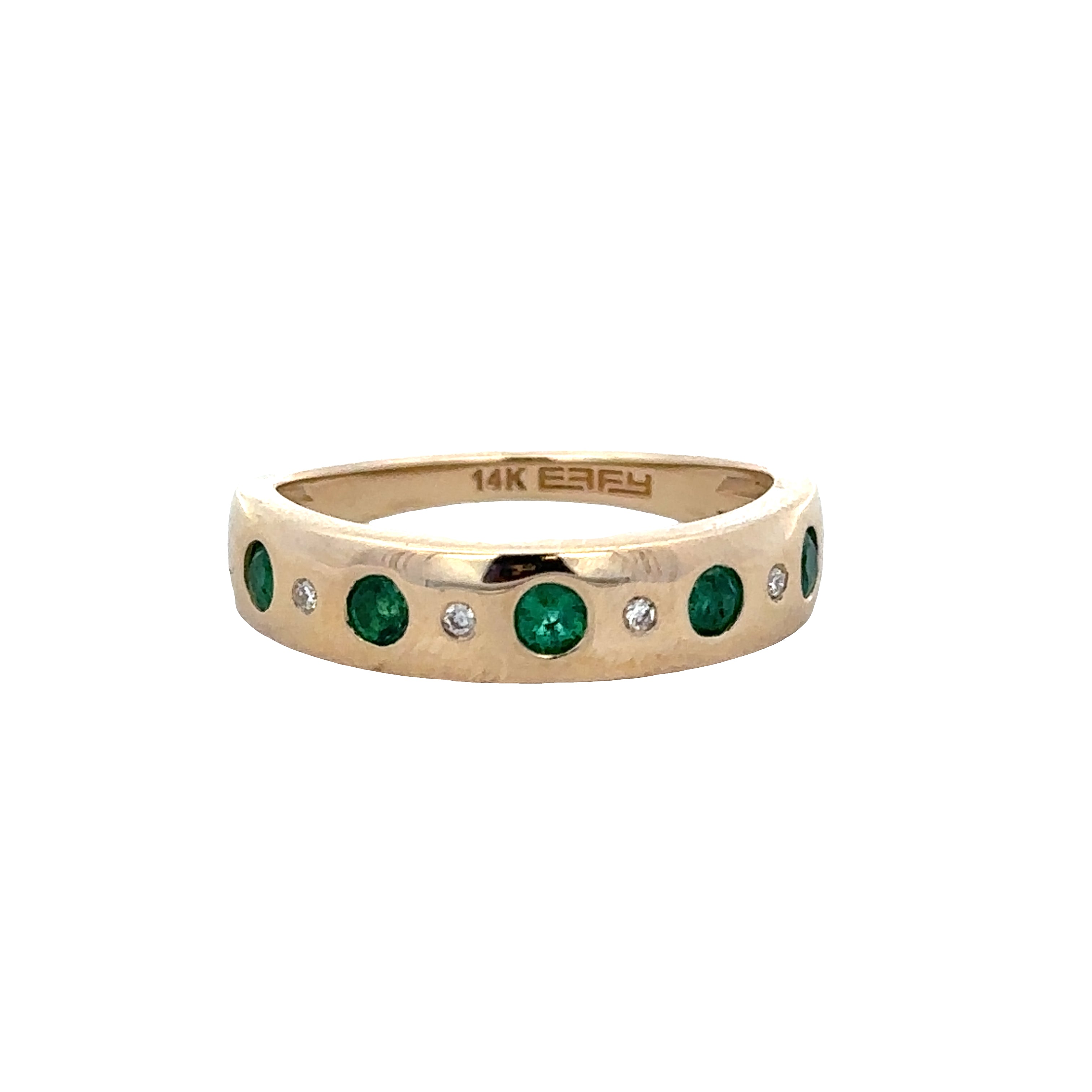 14k Yellow Gold Emerald & Diamond Alternating Band – Size 7.25